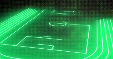 Siyah arka planda daireler halinde yeşil neon spor stadyumunun animasyonu. global spor ve dijital arayüz konsepti dijital olarak oluşturulmuş video.