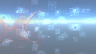 Hareket eden ekranlardaki veri işleme üzerinde beyin animasyonu. küresel bağlantılar, iş dünyası, dijital arayüz, teknoloji ve ağ konsepti dijital olarak oluşturulmuş video.
