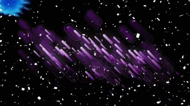 Animación Senderos Púrpura Confeti Cayendo Sobre Luces Colores Color Movimiento — Vídeos de Stock