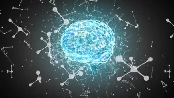 Animace Molekul Rotujícího Mozku Černém Pozadí Globální Věda Medicína Koncept — Stock video