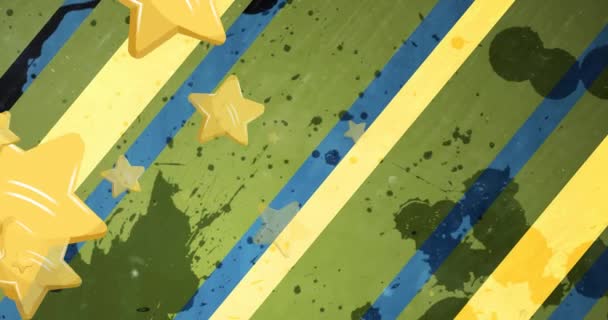 Animace Hvězd Padajících Modré Zelené Čáry Pozadí Digitální Rozhraní Technologie — Stock video