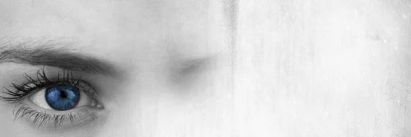 Kadın Gözünün Grunge Etkisinin Birleşik Görüntüsü Arka Planda Biyometrik Tarama — Stok fotoğraf