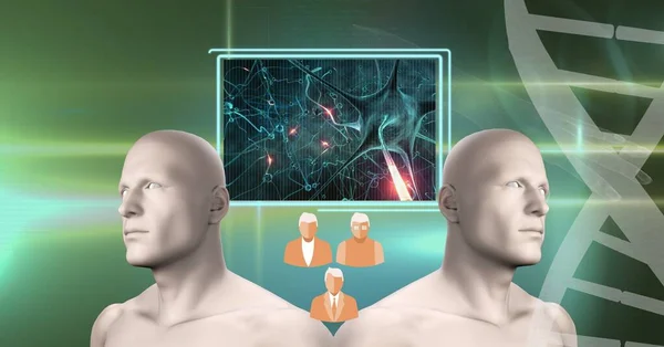 Dois Modelos Cabeça Humana Interface Digital Com Processamento Dados Médicos — Fotografia de Stock