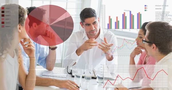 Composite Image Business Data Processing Businessman Giving Presentation Business Analytics — Stockfoto