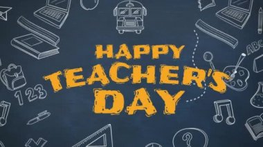 Tahtaya çizim yaparken mutlu öğretmenler günü animasyonu. eğitim ve öğrenme kavramı dijital olarak oluşturulmuş video.