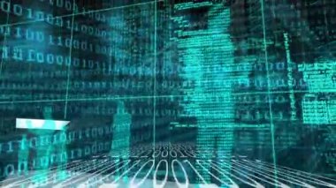 İnsan şekillerinin ve ikili kodların animasyonu. küresel bağlantılar, teknoloji ve dijital arayüz konsepti dijital olarak oluşturulmuş video.