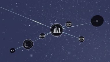 Siyah arkaplanda grafik simgelerinin bağlantı ağının animasyonu. küresel bağlantılar, teknoloji ve dijital arayüz konsepti dijital olarak oluşturulmuş video.