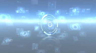 Hareket eden ekranlarda veri işleme animasyonu. küresel bağlantılar, iş dünyası, dijital arayüz, teknoloji ve ağ konsepti dijital olarak oluşturulmuş video.