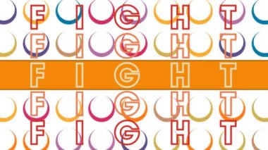 Dövüş metninin animasyonu beyaz arkaplanda renkli daireler boyunca tekrarlandı. küresel sosyal medya, bağlantılar ve dijital arayüz konsepti dijital olarak oluşturulmuş video.