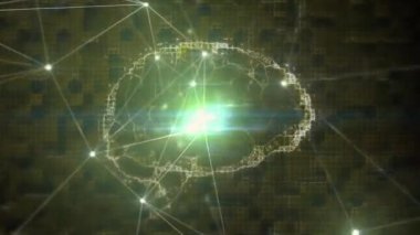 Siyah arkaplan üzerinden bağlantı ağı ve dijital beyin animasyonu. küresel bağlantılar, veri işleme ve dijital arayüz konsepti dijital olarak oluşturulmuş video.