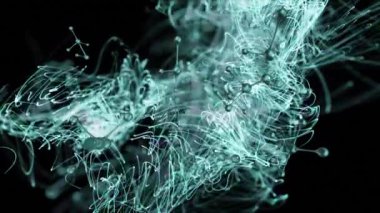 Siyah arkaplanda moleküllerin ve yeşil şekillerin animasyonu. küresel bilim ve tıp konsepti dijital olarak üretilen video.