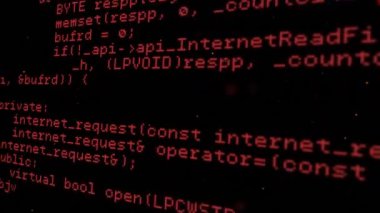 Kırmızı noktalı siyah arkaplanda kırmızı ile veri işleme animasyonu. veri işleme, bilgisayarlar dijital arayüz ve teknoloji konsepti dijital olarak oluşturulmuş video.