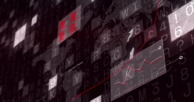 Karanlık arka planda veri işleme üzerine dünyanın animasyonu. küresel bağlantılar, iş dünyası, dijital arayüz, teknoloji ve ağ konsepti dijital olarak oluşturulmuş video.