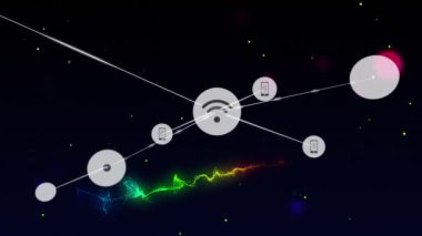 Siyah arkaplanda wi fi simgelerinin bağlantı ağının animasyonu. küresel bağlantılar, teknoloji ve dijital arayüz konsepti dijital olarak oluşturulmuş video.