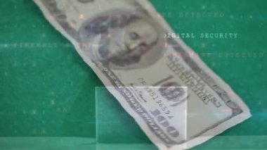 Banknot üzerinden veri işleme animasyonu. küresel iş, finans, teknoloji ve bağlantılar konsepti dijital olarak oluşturulmuş video.