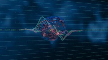 Mavi arka planda beynin üzerindeki grafiğin animasyonu. küresel iş, finans, dijital arayüz ve teknoloji konsepti dijital olarak oluşturulmuş video.