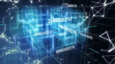 Bağlantı ağı ve dijital şekiller üzerinden artan sayıların animasyonu. covid 19 salgını sırasında dijital olarak üretilen küresel bilim, teknoloji ve veri işleme kavramı.