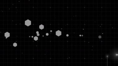 Beyaz ızgara üzerinde parlayan beyaz şekillerin animasyonu. renk, hareket ve enerji arkaplan kavramı, dijital olarak oluşturulmuş video.