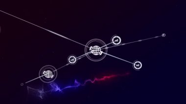 Siyah arkaplanda grafik simgelerinin bağlantı ağının animasyonu. küresel bağlantılar, veri işleme ve teknoloji konsepti dijital olarak oluşturulmuş video.