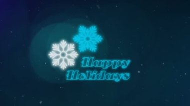 Kar yağarken yazılan mutlu tatil metinlerinin animasyonu. Noel, gelenek ve kutlama konsepti dijital olarak oluşturuldu.