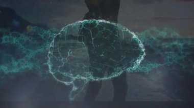 Akıllı telefon kullanan kadın yerine insan beyni animasyonu. küresel bağlantılar, iş dünyası, dijital arayüz, teknoloji konsepti dijital olarak oluşturulmuş video.