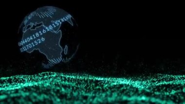 Siyah arkaplandaki artan sayılarla parlayan dönen dünyanın animasyonu. küresel bağlantılar, teknoloji ve dijital arayüz konsepti dijital olarak oluşturulmuş video.