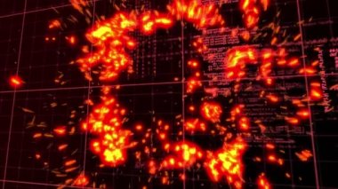 Siyah arkaplandaki veri işleme üzerinde patlama animasyonu. küresel bağlantılar, teknoloji ve dijital arayüz konsepti dijital olarak oluşturulmuş video.