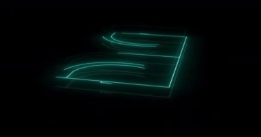 Siyah arka planda yeşil neon spor stadyumunun animasyonu. global spor ve dijital arayüz konsepti dijital olarak oluşturulmuş video.