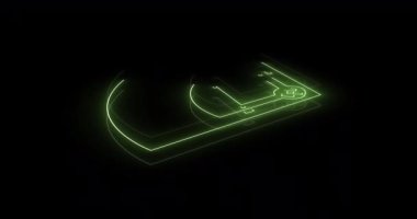 Siyah arka planda yeşil neon spor stadyumunun animasyonu. global spor ve dijital arayüz konsepti dijital olarak oluşturulmuş video.