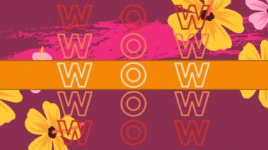 Vay be metninin animasyonu mor arkaplandaki çiçekler üzerinde tekrarlandı. küresel sosyal medya, bağlantılar ve dijital arayüz konsepti dijital olarak oluşturulmuş video.