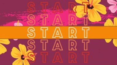 Başlangıç metninin canlandırması mor arkaplandaki çiçekler üzerinde tekrarlandı. küresel sosyal medya, bağlantılar ve dijital arayüz konsepti dijital olarak oluşturulmuş video.