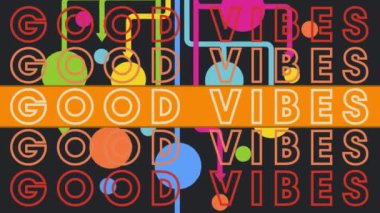 İyi titreşimlerin animasyonu siyah arkaplandaki şekiller üzerinde tekrarlandı. küresel sosyal medya, bağlantılar ve dijital arayüz konsepti dijital olarak oluşturulmuş video.