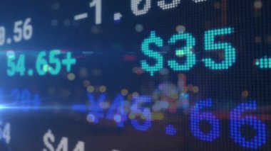 Arka planda bulanık yol üzerindeki borsa verilerinin animasyonu. küresel iş, finans ve bağlantılar konsepti dijital olarak oluşturulmuş video.