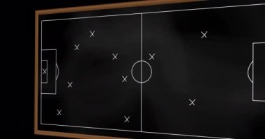 Tahtadaki oyun planının animasyonu. spor, rekabet, eğlence ve teknoloji konsepti dijital kompozit görüntü.