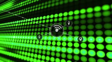 Siyah arkaplandaki kablosuz ağ bağlantılarının yeşil noktalı animasyonu. küresel bağlantılar, veri işleme ve teknoloji konsepti dijital olarak oluşturulmuş video.