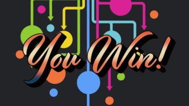 Sendeki animasyon, siyah arkaplandaki şekiller sayesinde metni kazanıyor. küresel sosyal medya, bağlantılar ve dijital arayüz konsepti dijital olarak oluşturulmuş video.