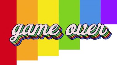 Renkli arkaplan üzerinde oyun animasyonu. Video oyunu, eğlence ve dijital arayüz kavramı dijital olarak oluşturuldu.