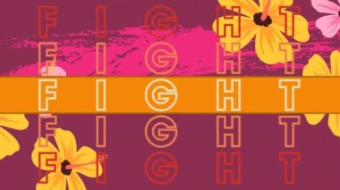 Dövüş metninin canlandırması mor arkaplandaki çiçekler üzerinde tekrarlandı. küresel sosyal medya, bağlantılar ve dijital arayüz konsepti dijital olarak oluşturulmuş video.