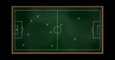 Tahtadaki futbol oyun planının animasyonu. spor, rekabet, eğlence ve teknoloji konsepti dijital kompozit görüntü.