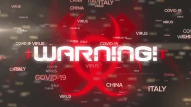 Siyah arkaplan üzerinde uyarı metninin canlandırması. küresel covid 19 salgın konsepti dijital olarak oluşturulmuş video.