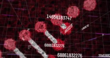 Siyah zemin üzerindeki DNA zinciri üzerinde artan sayıların animasyonu. covid 19 salgını sırasında dijital olarak üretilen küresel bilim, teknoloji ve veri işleme kavramı.