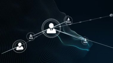 Siyah arkaplanda e- posta simgelerinin bağlantı ağının animasyonu. küresel bağlantılar, veri işleme ve teknoloji konsepti dijital olarak oluşturulmuş video.