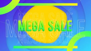 Renkli şekillerde mega satış metninin animasyonu. küresel sosyal medya, bağlantılar ve dijital arayüz konsepti dijital olarak oluşturulmuş video.