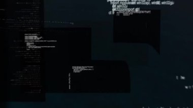 Deniz manzarası üzerinde veri işleme animasyonu. küresel bilim, bağlantılar, veri işleme ve dijital arayüz kavramı dijital olarak oluşturulmuş video.