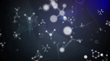 Moleküllerin animasyonu ve siyah arkaplan üzerindeki bağlantı ağı. küresel bağlantılar, veri işleme ve dijital arayüz konsepti dijital olarak oluşturulmuş video.