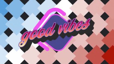 Siyah arkaplanda renkli kareler üzerine iyi titreşimlerin animasyonu. küresel sosyal medya, bağlantılar ve dijital arayüz konsepti dijital olarak oluşturulmuş video.