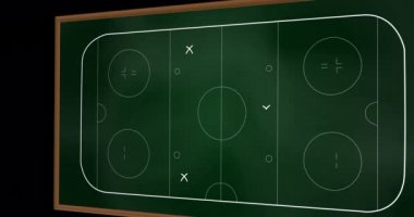 Tahtadaki futbol oyun planının animasyonu. spor, rekabet, eğlence ve teknoloji konsepti dijital kompozit görüntü.