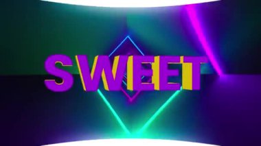 Yeşil arkaplanda neon şekiller üzerine tatlı metin animasyonu. küresel sosyal medya, bağlantılar ve dijital arayüz konsepti dijital olarak oluşturulmuş video.