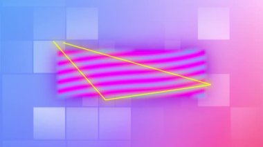 Hareket eden karelerin üzerindeki neon üçgenin animasyonu. Sosyal medya ve iletişim arayüzü kavramı dijital olarak oluşturulmuş video.
