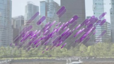 Cityscpa üzerinde grafik ve veri işleme animasyonları. küresel bağlantılar, iş dünyası, dijital arayüz, teknoloji ve ağ konsepti dijital olarak oluşturulmuş video.